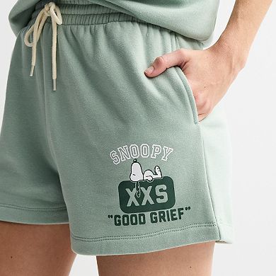 Juniors' Peanuts Snoopy Elastic Waist Fleece Shorts