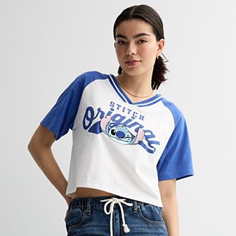 Disney's Lil & Stitch Juniors' Stitch Boxy V-Neck Graphic Tee