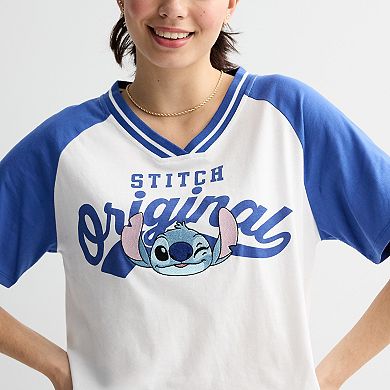 Disney's Lil & Stitch Juniors' Stitch Boxy V-Neck Graphic Tee