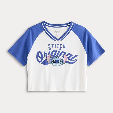 Disney's Lil & Stitch Juniors' Stitch Boxy V-Neck Graphic Tee