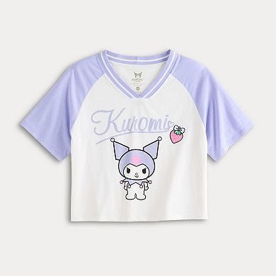 Juniors' Kuromi Boxy V-Neck Short Sleeve Tee