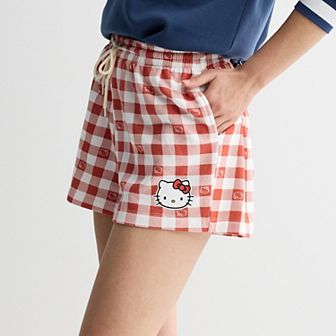 Juniors' Hello Kitty Gingham Fleece Shorts
