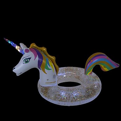 68" LED Rainbow Unicorn Glitter Swimming Pool Inner Tube Float