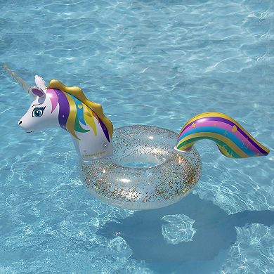 68" LED Rainbow Unicorn Glitter Swimming Pool Inner Tube Float
