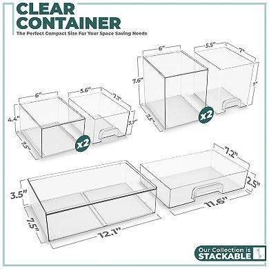 Sorbus 5 Piece Clear Pull-Out Drawer Organizers (7.6" and 4.4" Tall and 12.1" Wide)