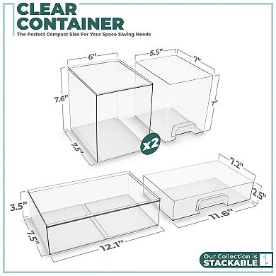 Sorbus 3 Pack Clear Pull-Out Drawer Organizers (7.6" Tall and 12.1" Wide)