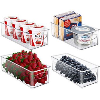 Sorbus 4 Pack Narrow Stackable Clear Bins with Handles- for Kitchen Pantry & Fridge Organization