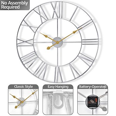 Sorbus 24" Oversized Metal Decorative Analog Round Wall Clock