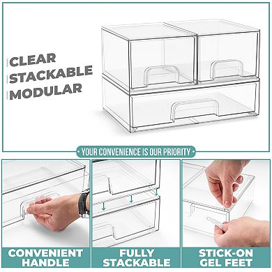 Sorbus 3 Piece Clear Pull-Out Drawer Organizers (4.4" Tall and 12.1" Wide)