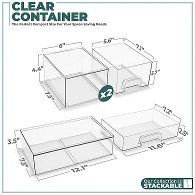 Sorbus 3 Piece Clear Pull-Out Drawer Organizers (4.4" Tall and 12.1" Wide)