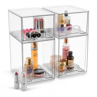 Sorbus 4 pc (7.6" and 4.4" Tall) Makeup Organizer Case with Pull-Out Drawers