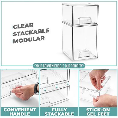 Sorbus 2 Piece (7.6" and 4.4" Tall) Makeup Organizer Case with Pull-Out Drawers