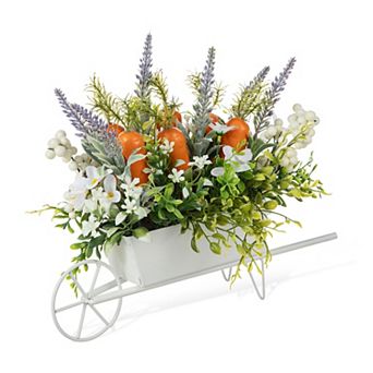 Glitzhome 12.5"L Easter Artificial Carrot Metal Wagon Centerpiece
