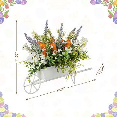 Glitzhome 12.5"L Easter Artificial Carrot Metal Wagon Centerpiece