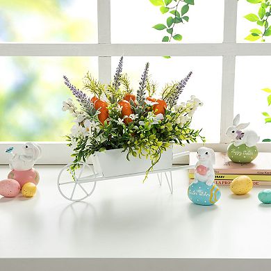 Glitzhome 12.5"L Easter Artificial Carrot Metal Wagon Centerpiece
