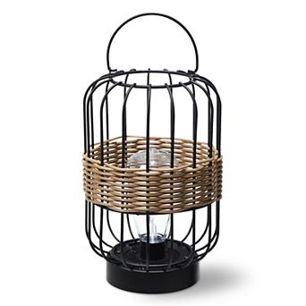 Glitzhome 11.75"H Metal Wire Faux Rattan Solar Powered Outdoor Lantern