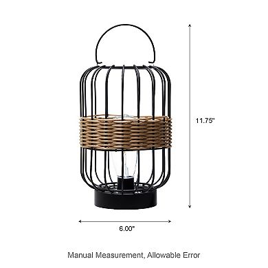 Glitzhome 11.75"H Metal Wire Faux Rattan Solar Powered Outdoor Lantern