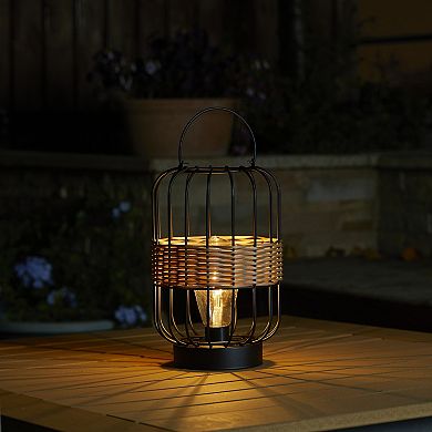 Glitzhome 11.75"H Metal Wire Faux Rattan Solar Powered Outdoor Lantern