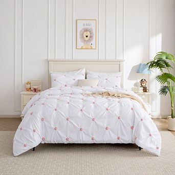 Graceful Embroidered Pinch Pleat Duvet Cover Set