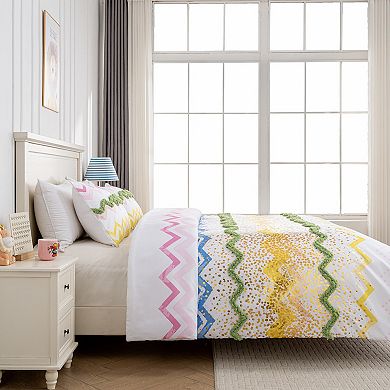 Colorful Print Microfiber Comforter Set With Metallic Pint & Faux Tufted Design