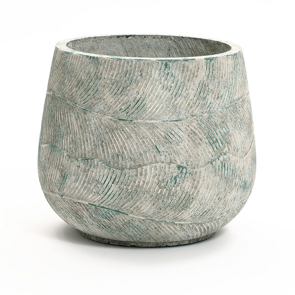 LuxenHome Rustic Pattern Cement Round Planter