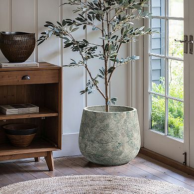 LuxenHome Rustic Pattern Cement Round Planter