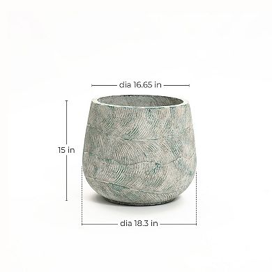 LuxenHome Rustic Pattern Cement Round Planter