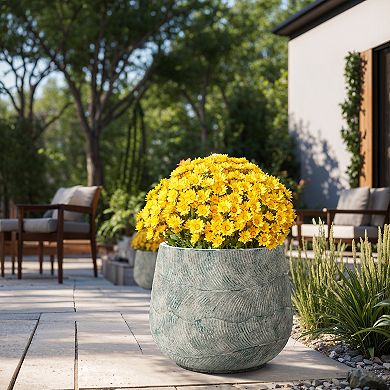 LuxenHome Rustic Pattern Cement Round Planter