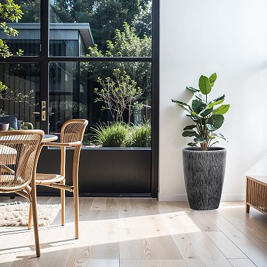 LuxenHome Sea Gray Ripples 17-Inch Tall Ceramic Planter