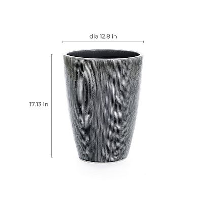 LuxenHome Sea Gray Ripples 17-Inch Tall Ceramic Planter