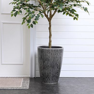 LuxenHome Sea Gray Ripples 17-Inch Tall Ceramic Planter