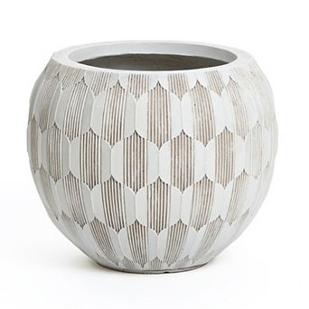LuxenHome White and Beige Pattern 14.2-Inch Round Planter