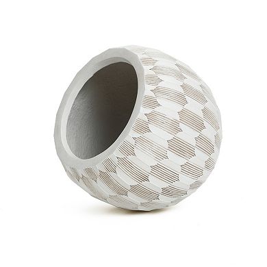 LuxenHome White and Beige Pattern 14.2-Inch Round Planter