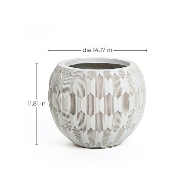 LuxenHome White and Beige Pattern 14.2-Inch Round Planter