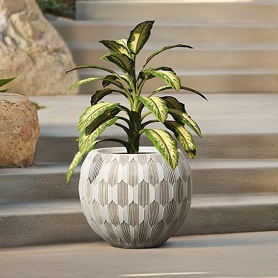 LuxenHome White and Beige Pattern 14.2-Inch Round Planter