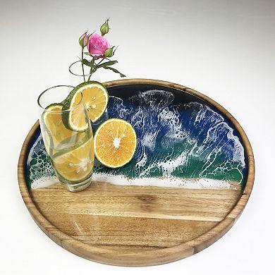 Wood and Resin Lazy Susan for Table Top and Kitchen Counter Wooden Serving Tray