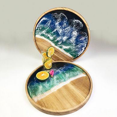 Wood and Resin Lazy Susan for Table Top and Kitchen Counter Wooden Serving Tray