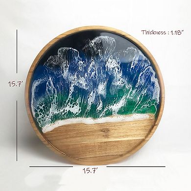 Wood and Resin Lazy Susan for Table Top and Kitchen Counter Wooden Serving Tray