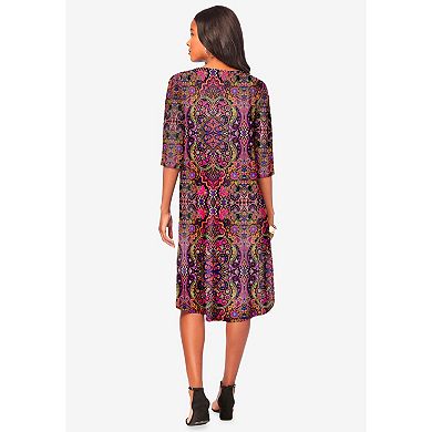 Roaman's Women's Plus Size Ultrasmooth Plus Size Boatneck Swing Dress