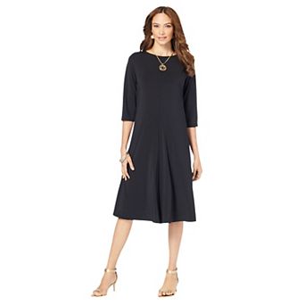 Roaman's Women's Plus Size Petite Plus Size 3/4 Sleeve Boatneck Swing Dress