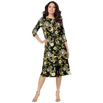 Roaman's Women's Plus Size Plus Size 3/4 Sleeve Boatneck Swing Dress