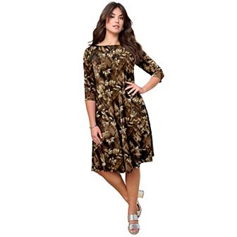 Roaman's Women's Plus Size Ultrasmooth Plus Size Boatneck Swing Dress Flowy, Wrinkle-Resistant