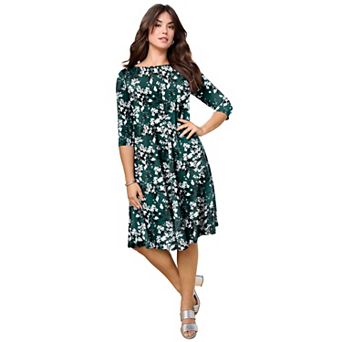 Roaman's Women's Plus Size 3/4 Sleeve Boatneck Swing Dress