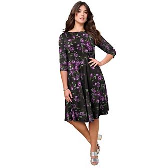 Roaman's Women's Plus Size Ultrasmooth Plus Size Boatneck Swing Dress Flowy, Wrinkle-Resistant