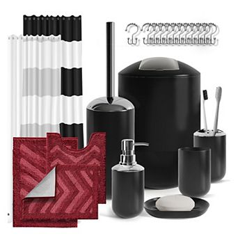 Clara Clark Bathroom Accessories Set with Shower Curtain and Rugs