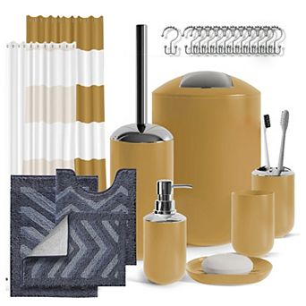 Clara Clark Bathroom Accessories Set with Shower Curtain and Rugs