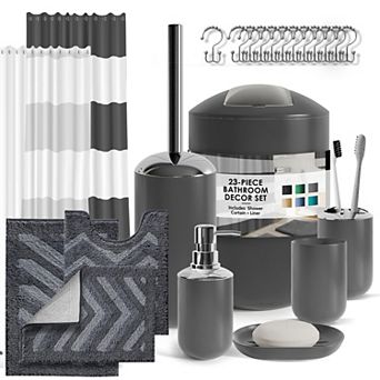 Clara Clark Bathroom Accessories Set with Shower Curtain and Rugs