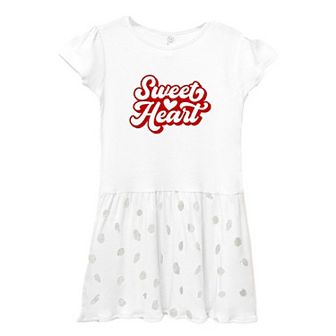 Sweet Heart With Heart Raised Print Toddler Girl Dress