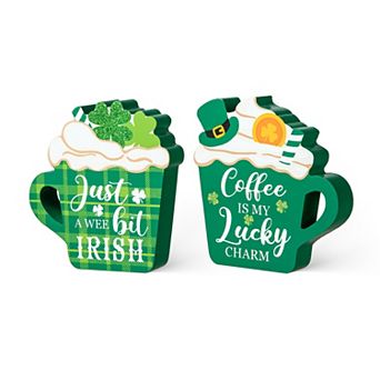 Glitzhome 5.25"H Set of 2 Classic Wooden St. Patrick's Coffee Cup Table Decor