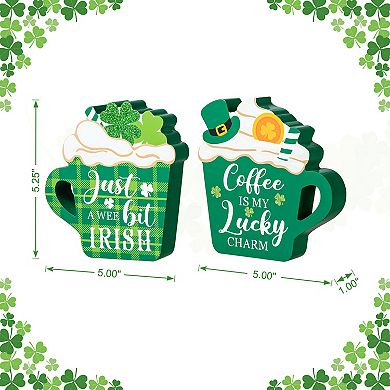 Glitzhome 5.25"H Set of 2 Classic Wooden St. Patrick's Coffee Cup Table Decor